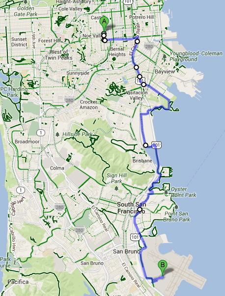 Noe Valley to SFO Route 1