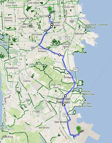 Noe Valley to SFO Route 2